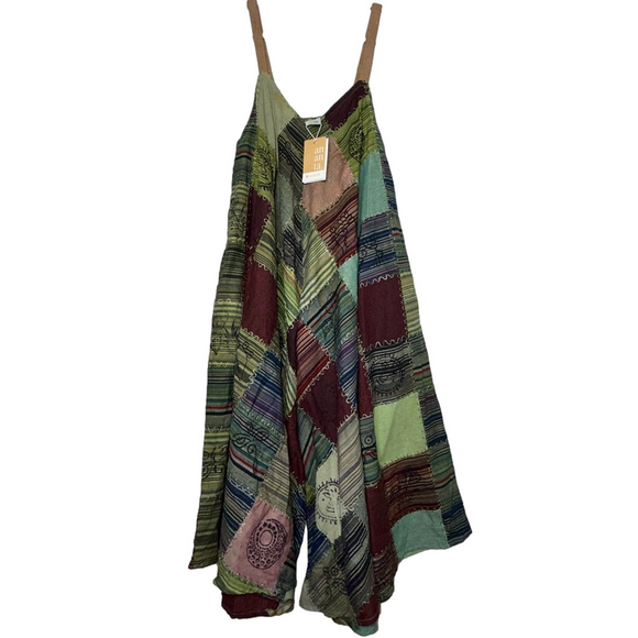 ananta Pants - Kantha Boho Patchwork Jumpsuit Overalls in Earthy Tones One Size